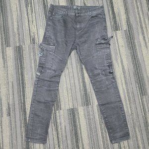Used THRT Distressed Skinny Denim All Black Cargo Size 38